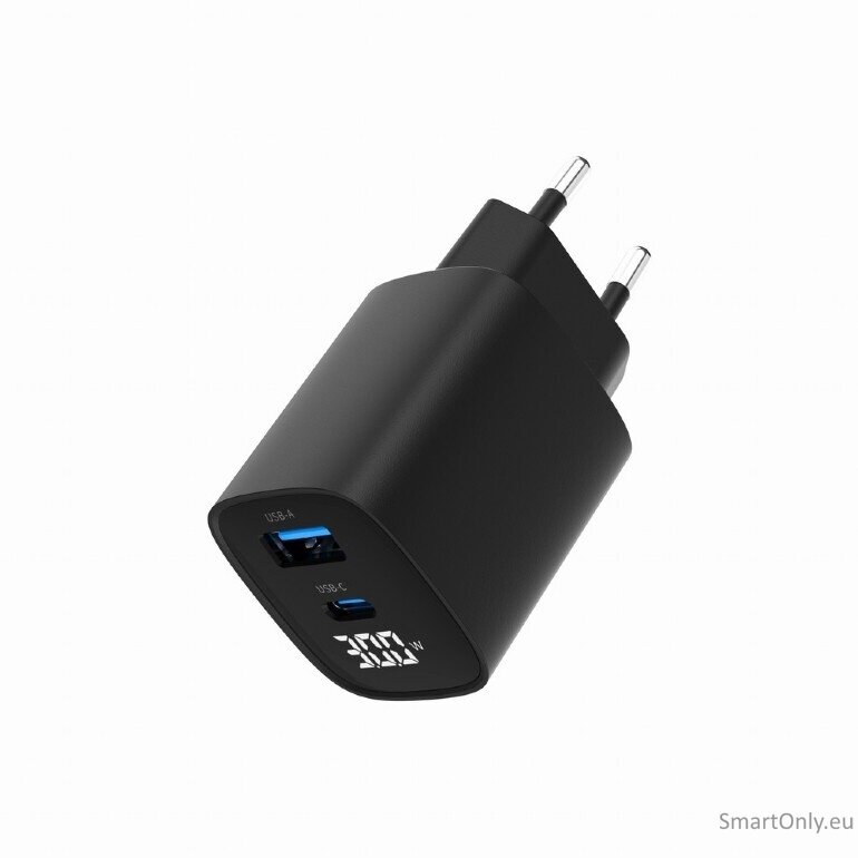 Gembird TA-UC-PDQC30LCD-BK-01 2-port 30W USB fast charger, LCD, black | Gembird 2 Gembird TA-UC-PDQC30LCD-BK-01 2-port 30W USB fast charger, LCD, black | Gembird 2