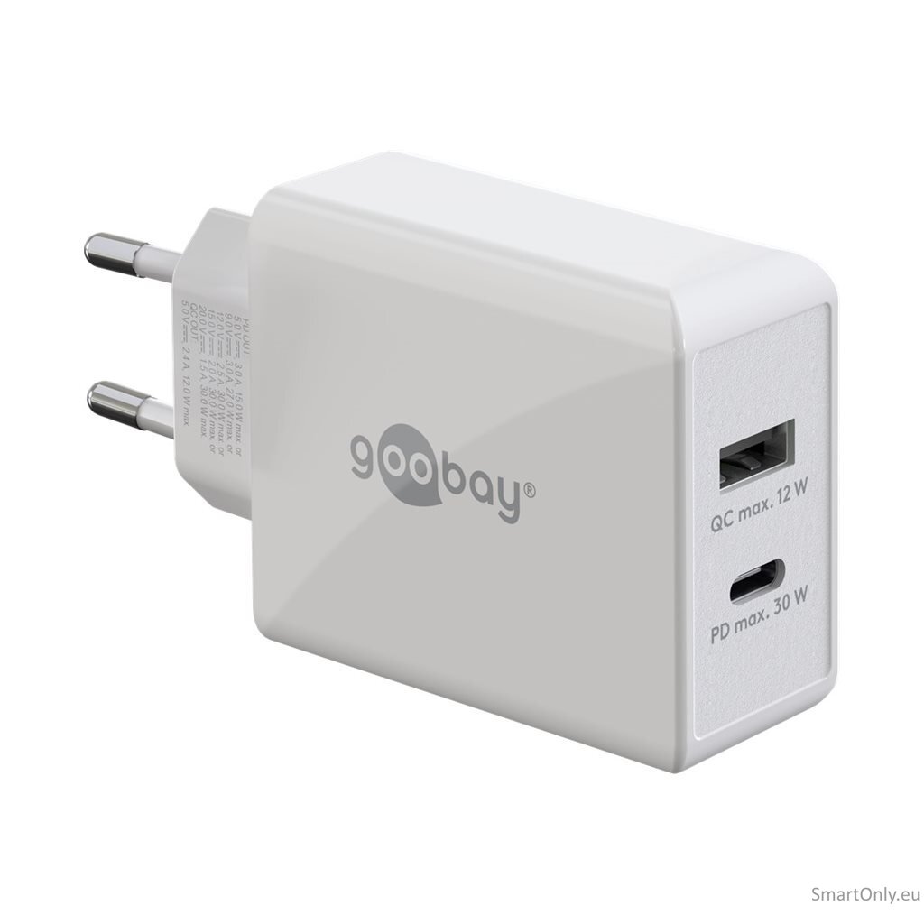 Goobay 61674 Dual USB-C PD Fast Charger (30 W), White Goobay Goobay 61674 Dual USB-C PD Fast Charger (30 W), White Goobay
