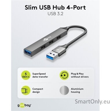 Goobay Slim 4-Port USB Hub, USB-A to USB-A, 5 Gbit/s | 74456