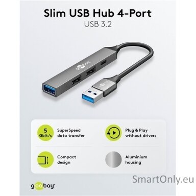 Goobay Slim 4-Port USB Hub, USB-A to USB-C/USB-A, 5 Gbit/s | 74458