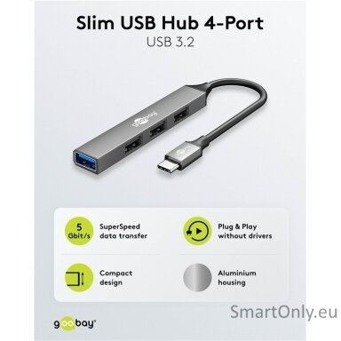 Goobay Slim 4-Port USB Hub, USB-C to USB-A, 5 Gbit/s | 74457