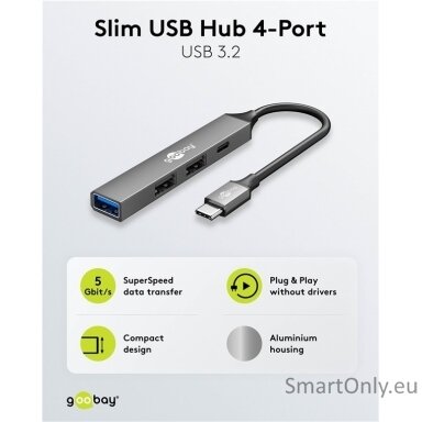 Goobay Slim 4-Port USB Hub, USB-C to USB-C/USB-A, 5 Gbit/s | 74459