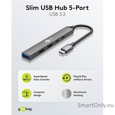 Goobay Slim 5-Port USB Hub, USB-C to USB-C/USB-A, 5 Gbit/s | 74460
