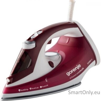 Gorenje | Steam Iron | SIH3000RBC | Power 3000 W | Water tank capacity 350 ml | Continuous steam 40 g/min | Red/White | Steam boost performance 105 g/min