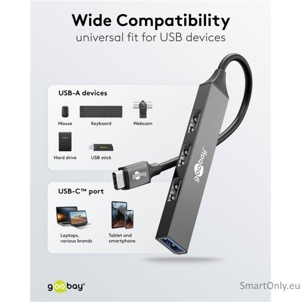 Goobay Slim 4-Port USB Hub, USB-C to USB-A, 5 Gbit/s | 74457 5 Goobay Slim 4-Port USB Hub, USB-C to USB-A, 5 Gbit/s | 74457 5