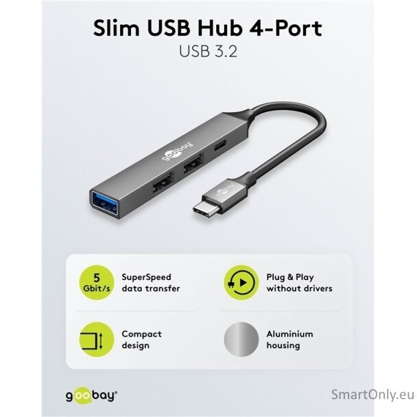 Goobay Slim 4-Port USB Hub, USB-C to USB-C/USB-A, 5 Gbit/s | 74459 1 Goobay Slim 4-Port USB Hub, USB-C to USB-C/USB-A, 5 Gbit/s | 74459 1