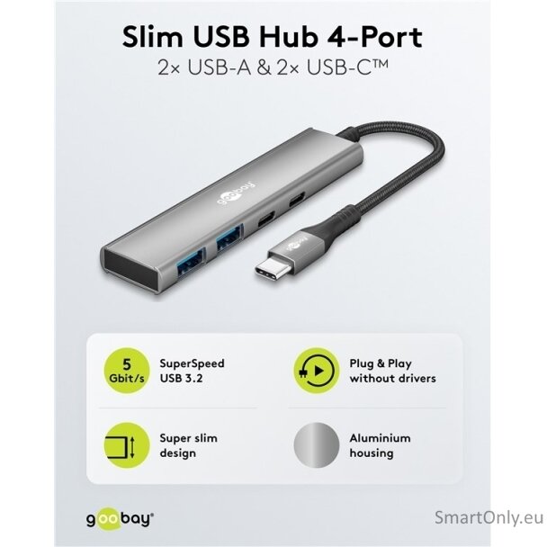 Goobay Slim 4-Port USB Hub, USB-C to USB-C/USB-A, 5 Gbit/s | 76563 3 Goobay Slim 4-Port USB Hub, USB-C to USB-C/USB-A, 5 Gbit/s | 76563 3