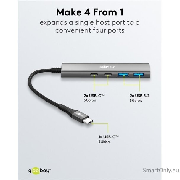 Goobay Slim 4-Port USB Hub, USB-C to USB-C/USB-A, 5 Gbit/s | 76563 4