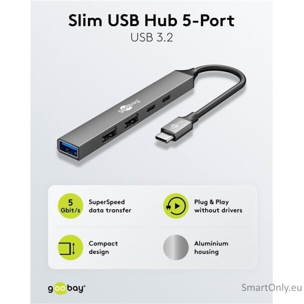 Goobay Slim 5-Port USB Hub, USB-C to USB-C/USB-A, 5 Gbit/s | 74460 1