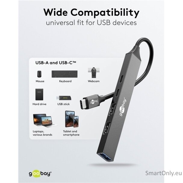 Goobay Slim 5-Port USB Hub, USB-C to USB-C/USB-A, 5 Gbit/s | 74460 5