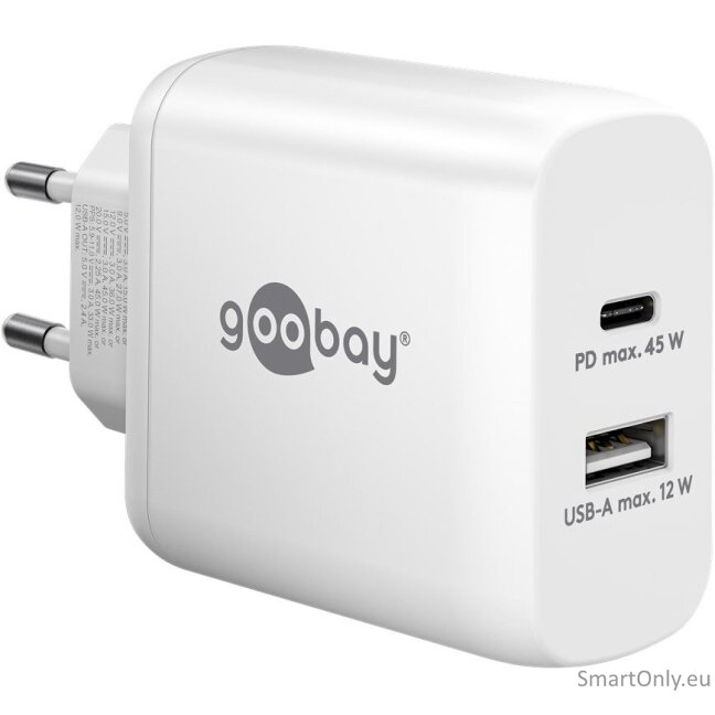 Goobay 65412 USB-C PD Dual Fast Charger (45 W), White Goobay Goobay 65412 USB-C PD Dual Fast Charger (45 W), White Goobay