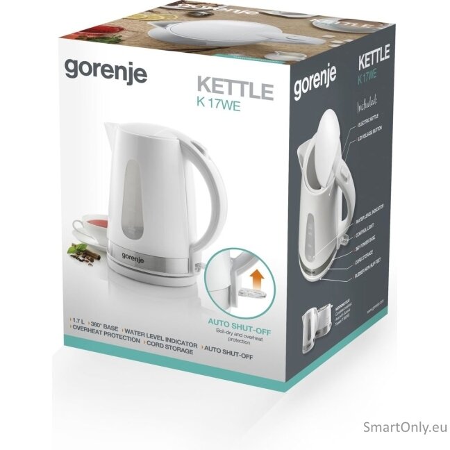 Gorenje Kettle K17WE Electric 2200 W 1.7 L Plastic + metal 360° rotational base White 4 Gorenje Kettle K17WE Electric 2200 W 1.7 L Plastic + metal 360° rotational base White 4