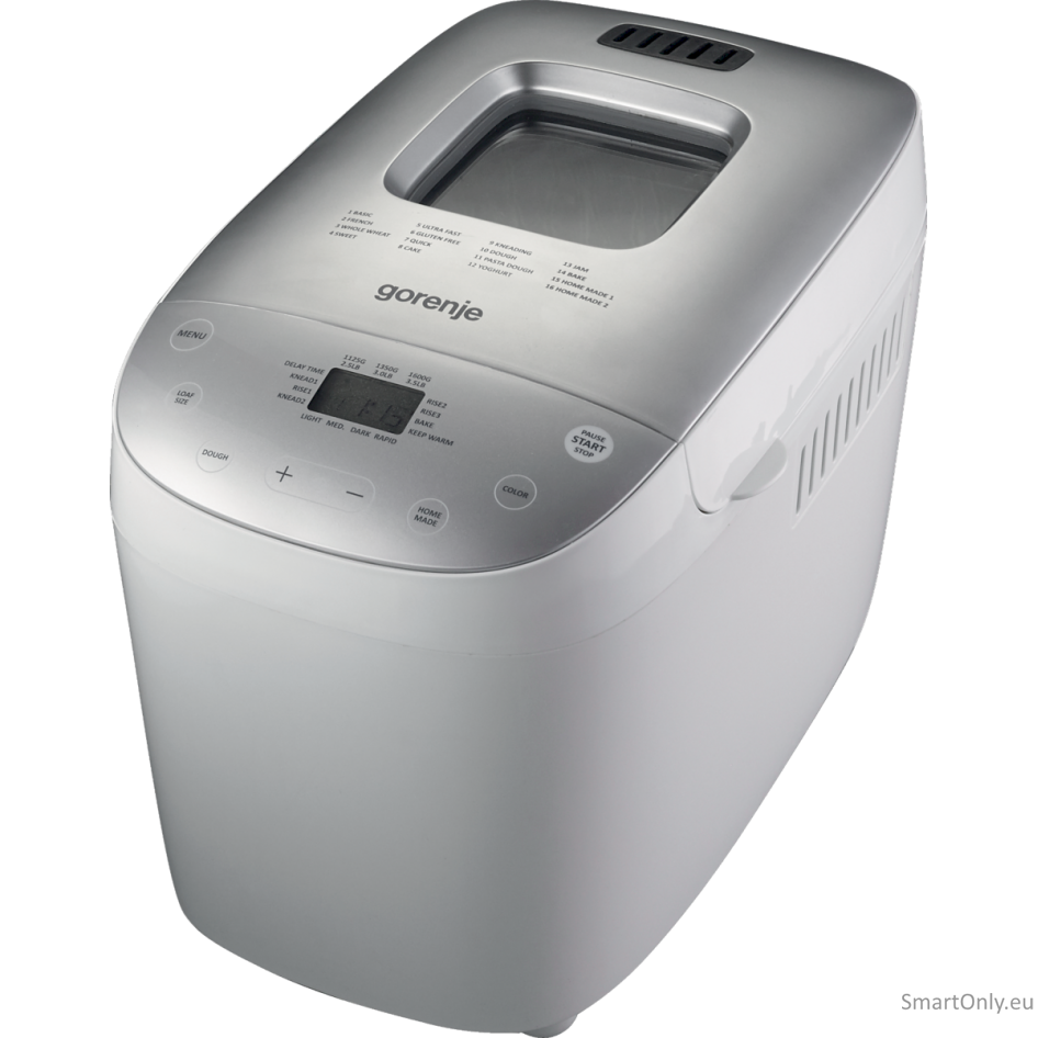 Gorenje Bread maker BM1600WG Power 850 W Number of programs 16 Display LCD White/Silver Gorenje Bread maker BM1600WG Power 850 W Number of programs 16 Display LCD White/Silver