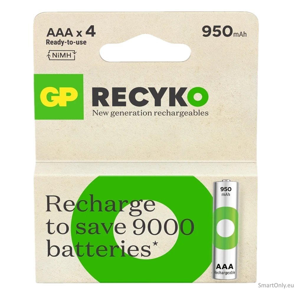GP R03 AAA ReCyko 950mAh įkraunamos baterijos 4 vnt. (smėlio sp. pakuotė)