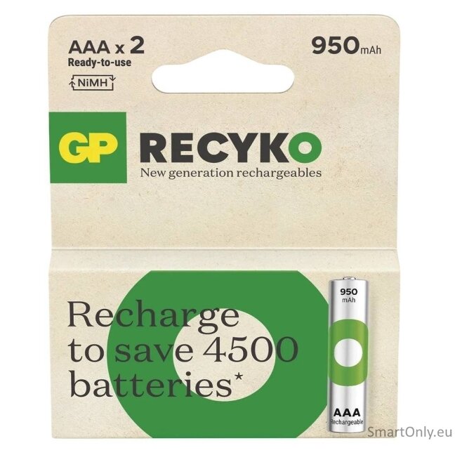GP R03 AAA ReCyko 950mAh įkraunamos baterijos 2 vnt. (smėlio sp. pakuotė) GP R03 AAA ReCyko 950mAh įkraunamos baterijos 2 vnt. (smėlio sp. pakuotė)