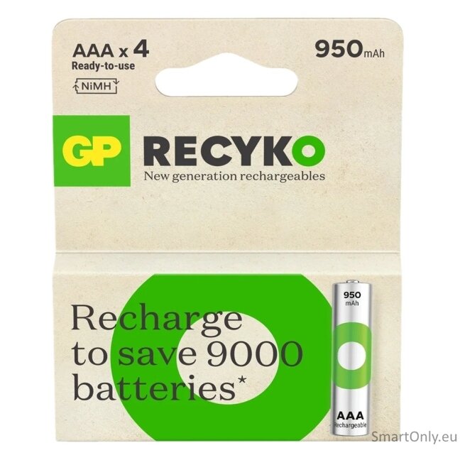 GP R03 AAA ReCyko 950mAh įkraunamos baterijos 4 vnt. (smėlio sp. pakuotė) GP R03 AAA ReCyko 950mAh įkraunamos baterijos 4 vnt. (smėlio sp. pakuotė)