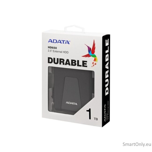 HD650 | 1000 GB | 2.5 " | USB 3.1 (backward compatible with USB 2.0) | Black | 1.Compatibility with specific host devices may vary and could be affected by system environment. 2.Connecting via USB 2.0 requires plugging in to two USB ports for sufficient p 4 HD650 | 1000 GB | 2.5 " | USB 3.1 (backward compatible with USB 2.0) | Black | 1.Compatibility with specific host devices may vary and could be affected by system environment. 2.Connecting via USB 2.0 requires plugging in to two USB ports for sufficient p 4