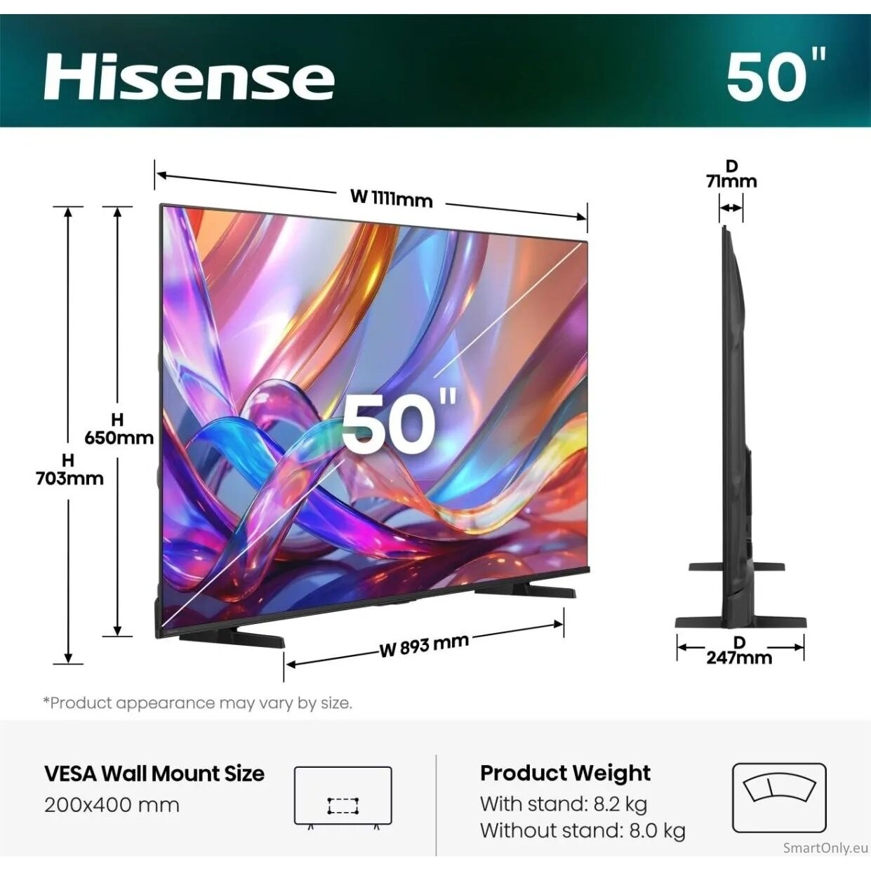 Hisense TV | 50E7S | 50" | Smart TV | VIDAA OS | UHD | Black 6