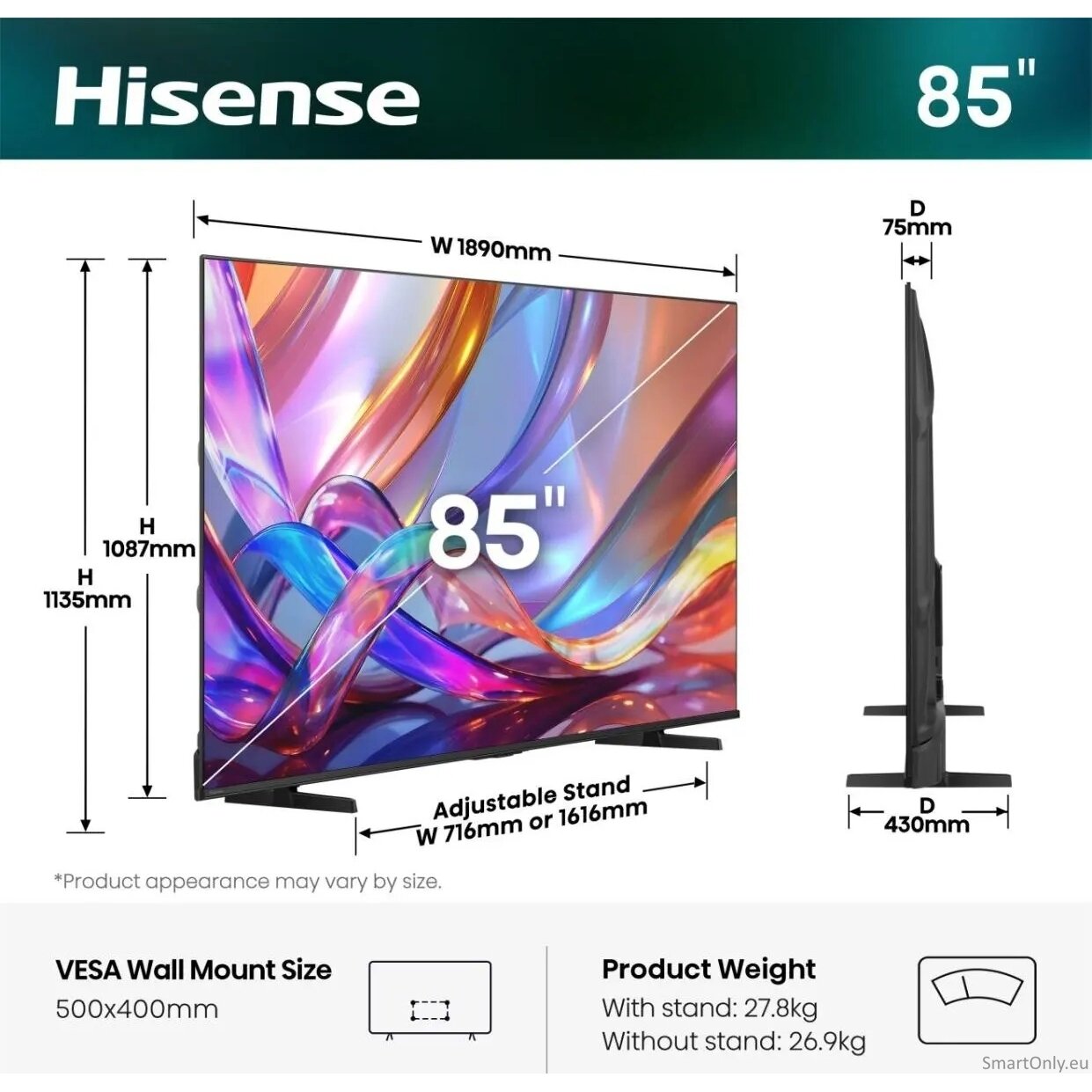 Hisense TV | 85E7S | 85" | Smart TV | VIDAA OS | UHD | Black 4 Hisense TV | 85E7S | 85" | Smart TV | VIDAA OS | UHD | Black 4