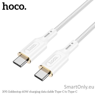 HOCO X95 Goldentop 60W type-C to type-C greito krovimo ir duomenų laidas 1m White