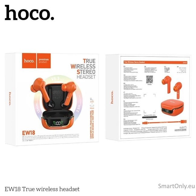 Hoco EW18 TWS belaidės ausinės Orange 3