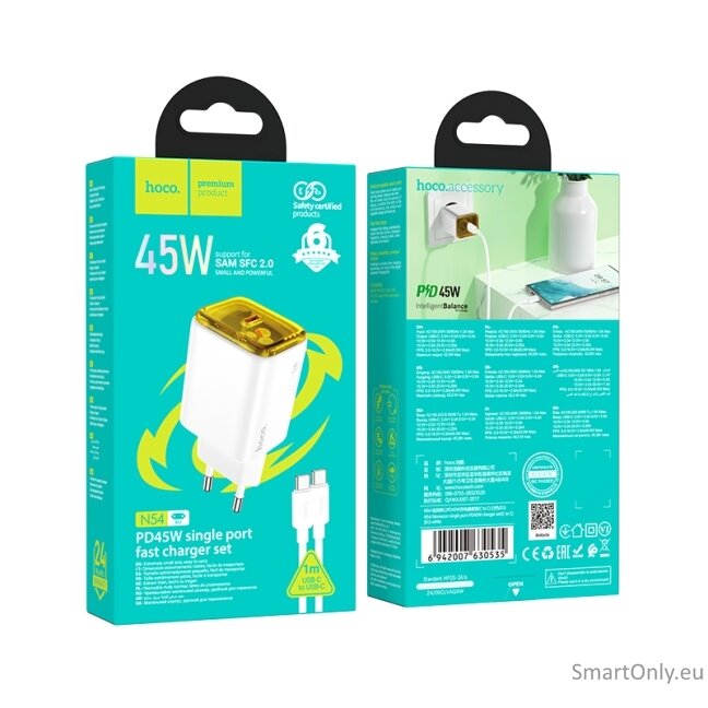 HOCO N54 PD45W C charger with charging cable White 4 HOCO N54 PD45W C charger with charging cable White 4