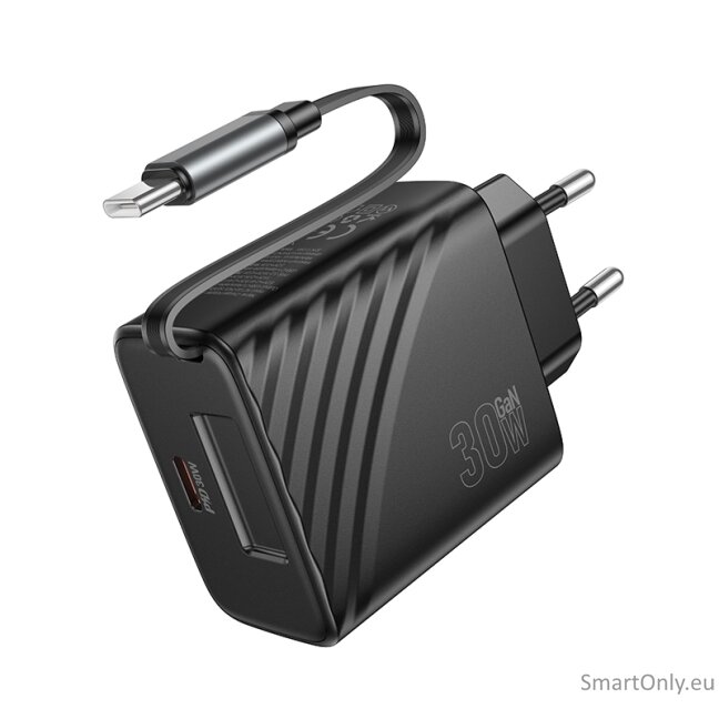 HOCO N58 PD30W CC kroviklis su ištraukiamu laidu Black