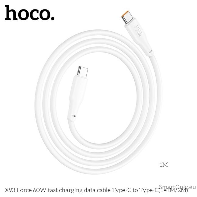 HOCO X93 Force 60W type-C to type-C greito krovimo ir duomenų laidas White 1 HOCO X93 Force 60W type-C to type-C greito krovimo ir duomenų laidas White 1