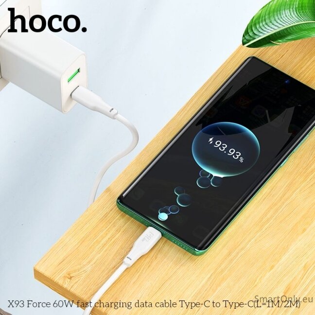 HOCO X93 Force 60W type-C to type-C greito krovimo ir duomenų laidas White 4