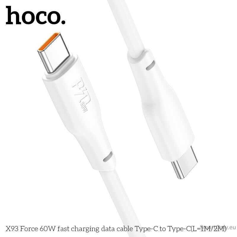 HOCO X93 Force 60W type-C to type-C greito krovimo ir duomenų laidas White 2 HOCO X93 Force 60W type-C to type-C greito krovimo ir duomenų laidas White 2