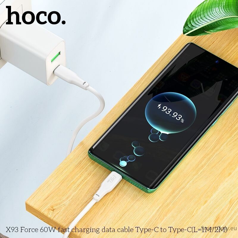 HOCO X93 Force 60W type-C to type-C greito krovimo ir duomenų laidas White 4 HOCO X93 Force 60W type-C to type-C greito krovimo ir duomenų laidas White 4