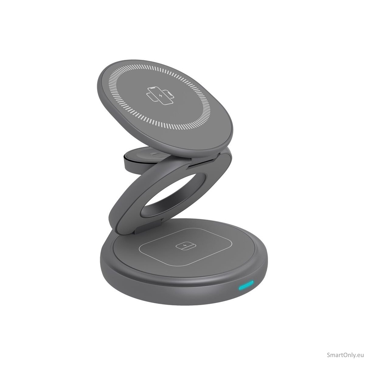 Icy Box IB-SH101-CH in 1 foldable magnetic charging stand for mobile phone, earpods and smartwatch, Aluminium
