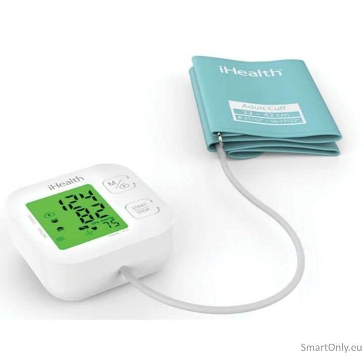 iHealth | Track | KN-550BT | White/Blue | Calculation of blood pressure (systolic and diastolic), Calculation of heart rate | 4 | Wireless Bluetooth connection | Automatic | Weight 438 g iHealth | Track | KN-550BT | White/Blue | Calculation of blood pressure (systolic and diastolic), Calculation of heart rate | 4 | Wireless Bluetooth connection | Automatic | Weight 438 g