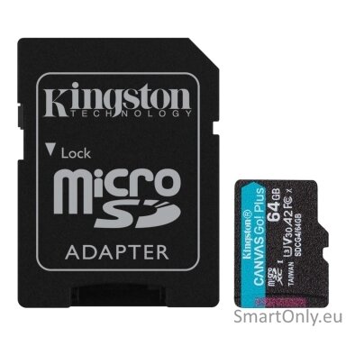 Kingston | Canvas Go! Plus | 64 GB | SD | Flash memory class Class 10, UHS-I, U3, V30, A2 Kingston | Canvas Go! Plus | 64 GB | SD | Flash memory class Class 10, UHS-I, U3, V30, A2