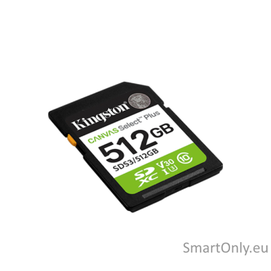 Kingston Canvas Select Plus | 512 GB | SD | Flash memory class Class 10, UHS-I, U1/U3, Video Class 10/30 Kingston Canvas Select Plus | 512 GB | SD | Flash memory class Class 10, UHS-I, U1/U3, Video Class 10/30