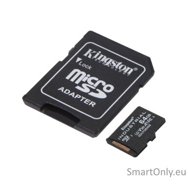 Kingston | UHS-I | 64 GB | microSDHC/SDXC Industrial Card | Flash memory class Class 10, UHS-I, U3, V30, A1 | SD Adapter Kingston | UHS-I | 64 GB | microSDHC/SDXC Industrial Card | Flash memory class Class 10, UHS-I, U3, V30, A1 | SD Adapter