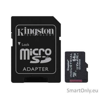 Kingston | UHS-I | 64 GB | microSDHC/SDXC Industrial Card | Flash memory class Class 10, UHS-I, U3, V30, A1 | SD Adapter Kingston | UHS-I | 64 GB | microSDHC/SDXC Industrial Card | Flash memory class Class 10, UHS-I, U3, V30, A1 | SD Adapter