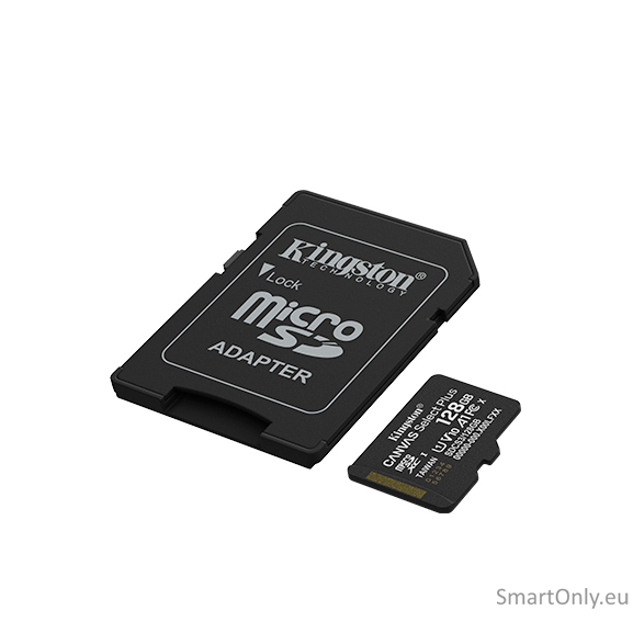 Kingston Canvas Select Plus | 128 GB | microSD | Flash memory class Class 10, UHS-I, U1/U3, video class 10/30, A1 1