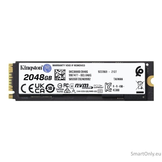 Kingston | SSD | KC3000 | 2048 GB | SSD form factor M.2 2280 | Solid-state drive interface PCIe 4.0 NVMe M.2 | Read speed 7000 MB/s | Write speed 7000 MB/s 2