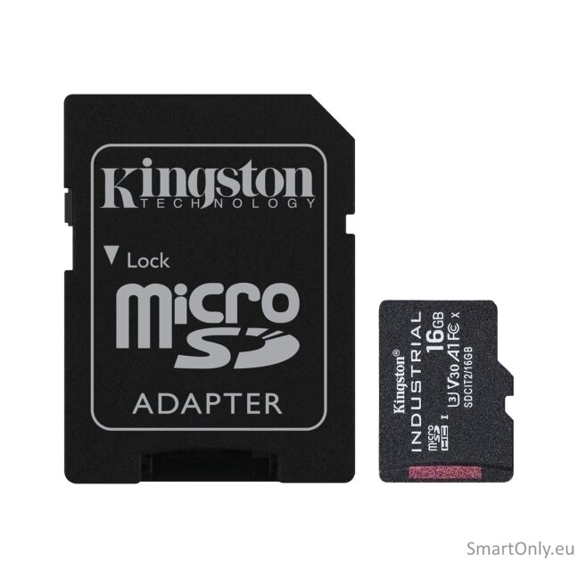 Kingston | UHS-I | 16 GB | microSDHC/SDXC Industrial Card | Flash memory class Class 10, UHS-I, U3, V30, A1 | SD Adapter 3