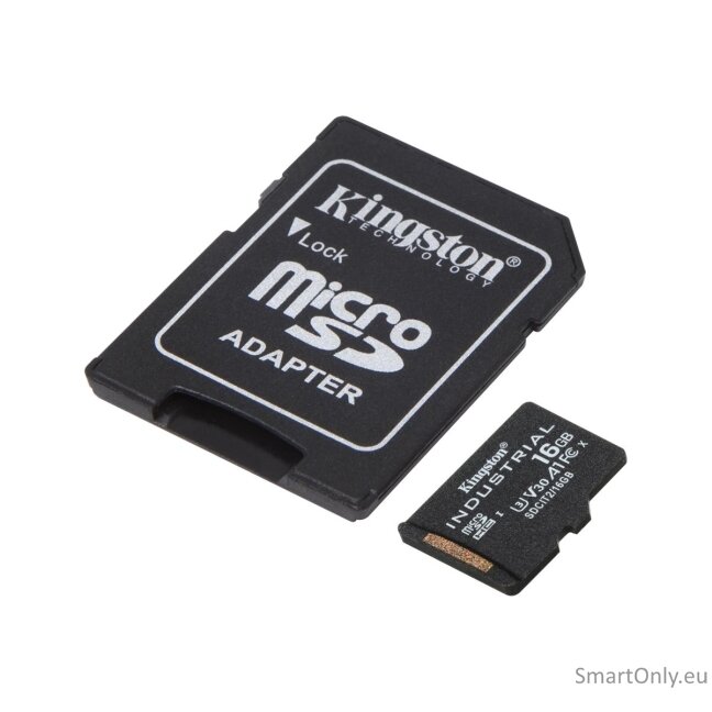 Kingston | UHS-I | 16 GB | microSDHC/SDXC Industrial Card | Flash memory class Class 10, UHS-I, U3, V30, A1 | SD Adapter 4 Kingston | UHS-I | 16 GB | microSDHC/SDXC Industrial Card | Flash memory class Class 10, UHS-I, U3, V30, A1 | SD Adapter 4