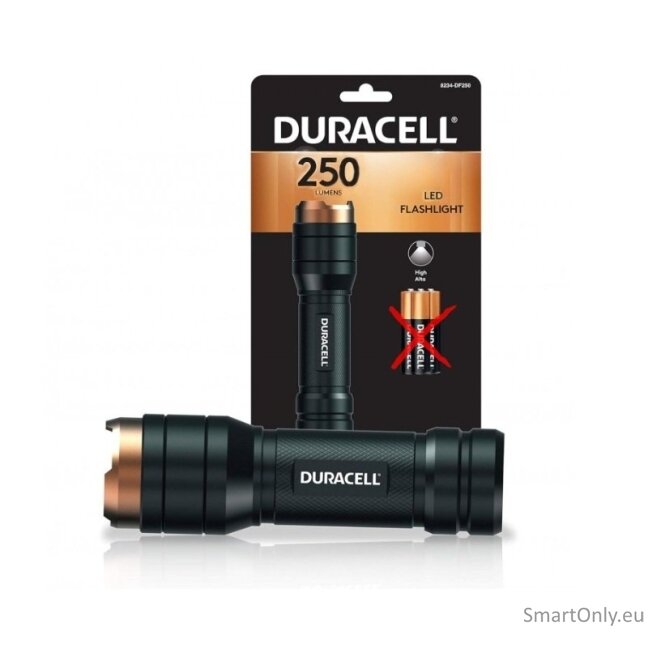 Kosmetinis defektas Duracell Aluminum LED Flashlight 250 Lumens prožektorius Kosmetinis defektas Duracell Aluminum LED Flashlight 250 Lumens prožektorius