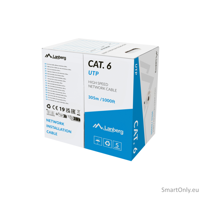 Lanberg Lan Cable Cat.6 UTP 305M Solid CU LSZH Grey CPR+ Fluke Passed | Lanberg Lanberg Lan Cable Cat.6 UTP 305M Solid CU LSZH Grey CPR+ Fluke Passed | Lanberg
