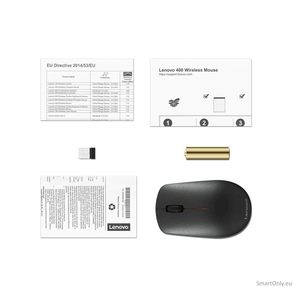 Lenovo Wireless Mouse 400 Wireless mouse 2.4 GHz Wireless via Nano USB Wireless 1 year(s) Black 3 Lenovo Wireless Mouse 400 Wireless mouse 2.4 GHz Wireless via Nano USB Wireless 1 year(s) Black 3