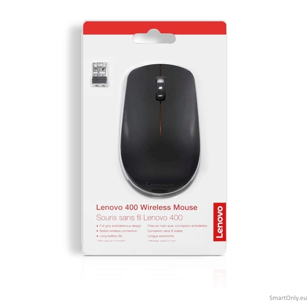 Lenovo Wireless Mouse 400 Wireless mouse 2.4 GHz Wireless via Nano USB Wireless 1 year(s) Black 4 Lenovo Wireless Mouse 400 Wireless mouse 2.4 GHz Wireless via Nano USB Wireless 1 year(s) Black 4