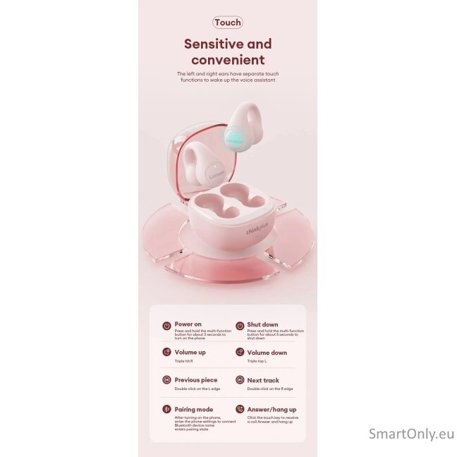 Lenovo LP13 Ear Clip TWS belaidės ausinės Pink 9