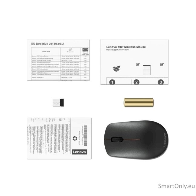 Lenovo Wireless Mouse 400 Wireless mouse 2.4 GHz Wireless via Nano USB Wireless 1 year(s) Black 3 Lenovo Wireless Mouse 400 Wireless mouse 2.4 GHz Wireless via Nano USB Wireless 1 year(s) Black 3