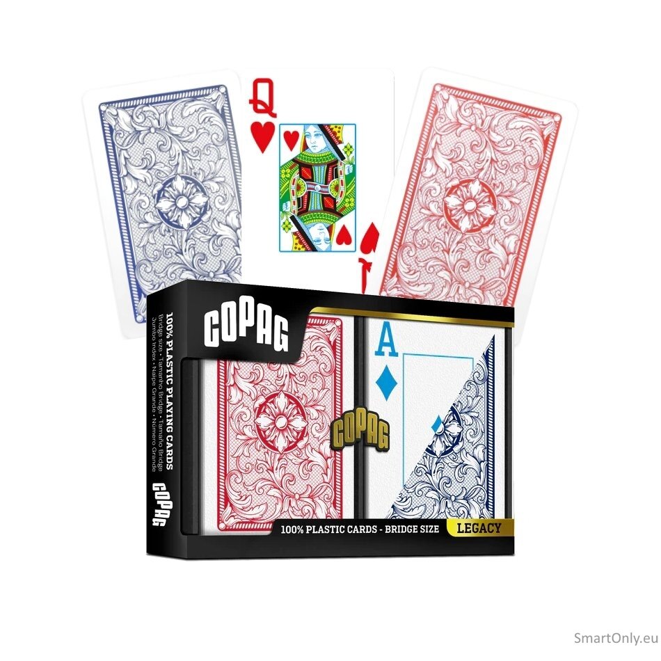 Legacy Bridge Jumbo index 4 Colors žaidimo kortos dviguba kaladė (raudonos ir mėlynos) Copag Legacy Bridge Jumbo index 4 Colors žaidimo kortos dviguba kaladė (raudonos ir mėlynos) Copag