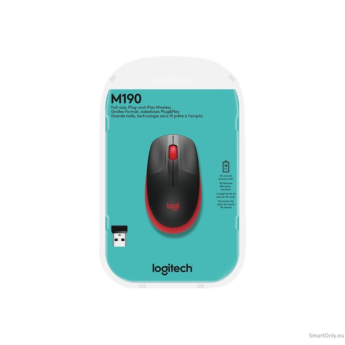Logitech | Full size Mouse | M190 | Wireless | USB | Red 2 Logitech | Full size Mouse | M190 | Wireless | USB | Red 2