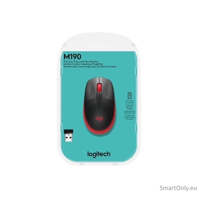 Logitech | Full size Mouse | M190 | Wireless | USB | Red 2 Logitech | Full size Mouse | M190 | Wireless | USB | Red 2